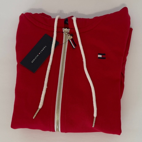Tommy Hilfiger Women's Zip-up Hoodie French Terry Size S Red Classic Sweatshirt - Picture 10 of 14